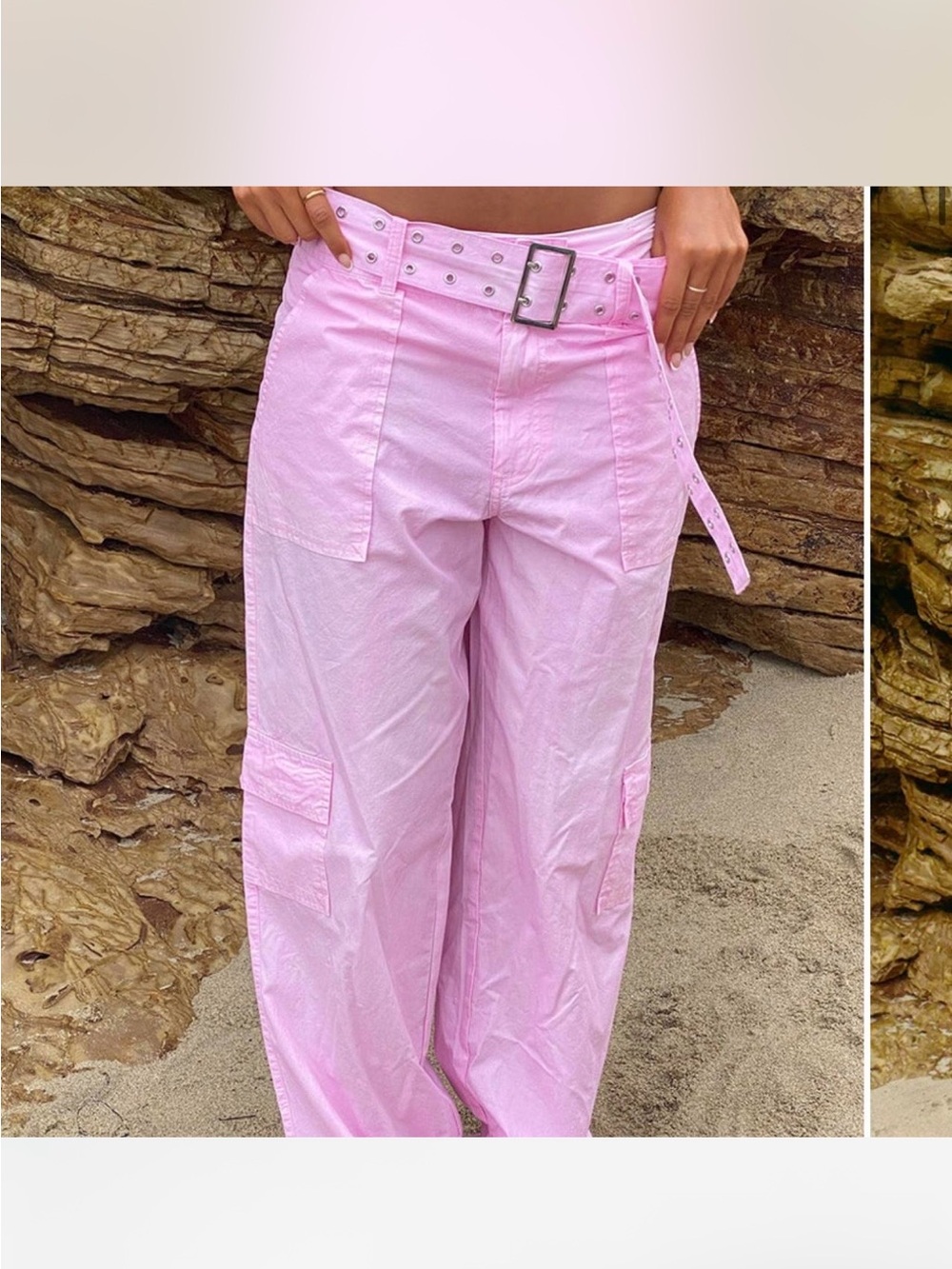 Frankie's Bikinis Light Gumdrop Pink Cargo Wide-Leg Pants with Belt